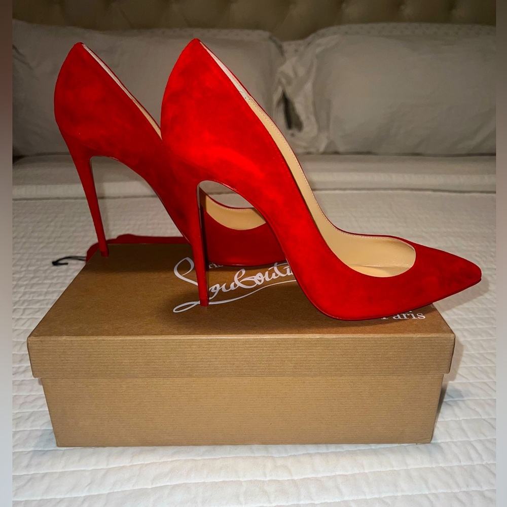 Red Christian Louboutin Veau Velours Pigalle Follies in a size 41. US 9 or 9.5.